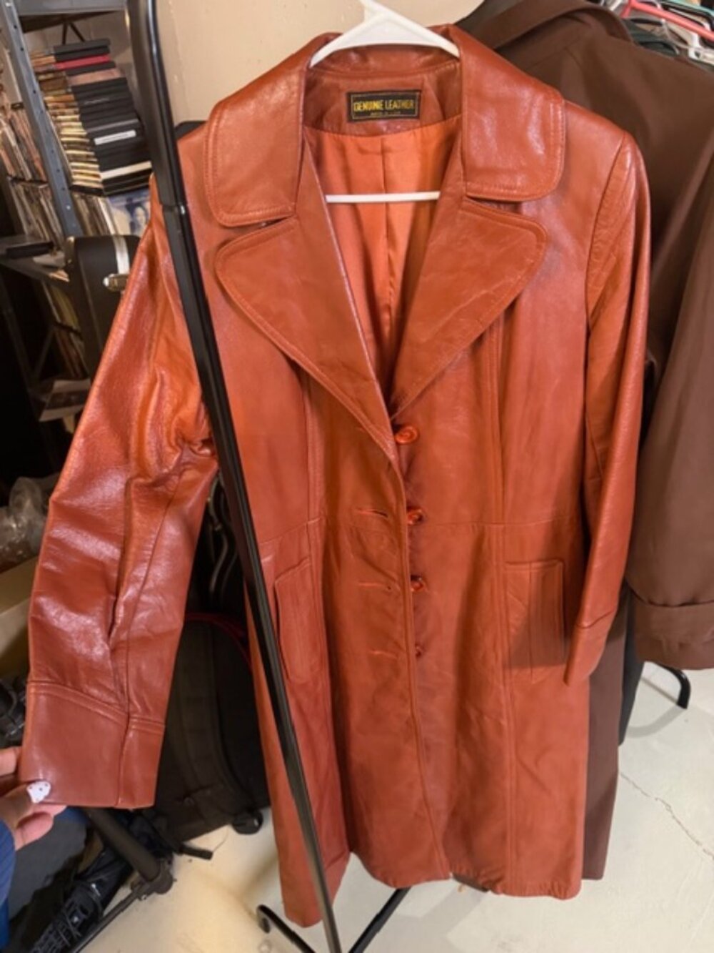 Vintage Leather Camel Trench Coat - US Large (SIZE 13)